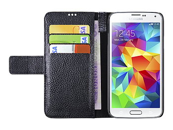 (22LW1BLA)True Option Wallet - Vikbart fodral för mobiltelefon - genuint läder - svart - för Samsung GALAXY S5