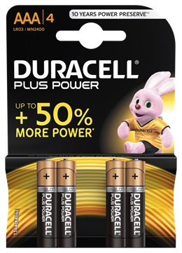 Duracell Plus Power AAA Batterier, LR03/MN2400, 4-Pack, alkaliska, long-life, svart