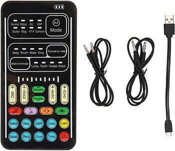I9 Voice Changer Set Multifunction Portable Recording Mini Sound Card med 8 Röstlägen 8 Ljudeffekter LED -lampor för Spel Anchor Recording Computer Mini ljudkort (Engelska version)