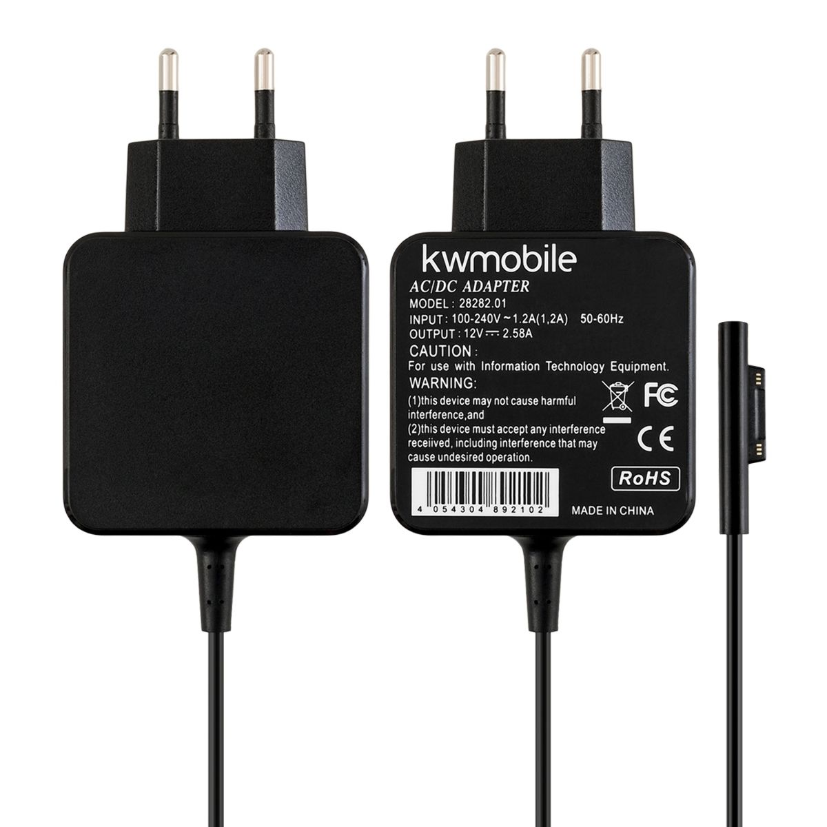 (28282.01 )kwmobile CHARGER FOR MICROSOFT SURFACE PRO 3 / PRO 4 BLACK CHARGING CABLE