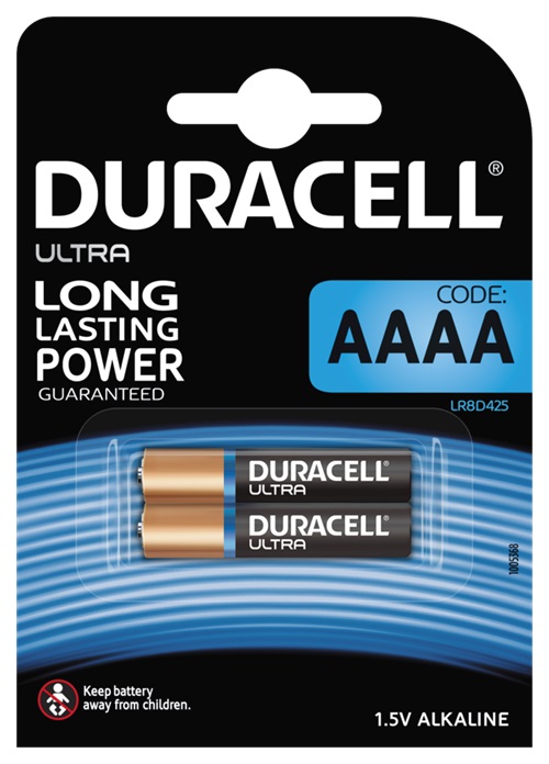 Duracell ultra long lasting AAAA-batterier, 2-pack, alkaliska, svart