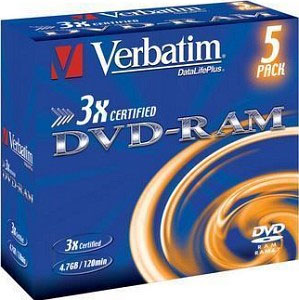 Verbatim 43450 DVD-RAM  4,7GB, 5X, 120min , med Fodral, 5 Pak