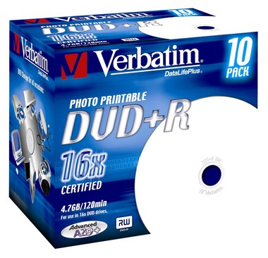 Verbatim DVD+R, 4,7GB, 16X, 10-Pak med fodral