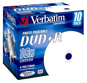 Verbatim DVD+R, 4,7GB, 16X, 10-Pak med fodral