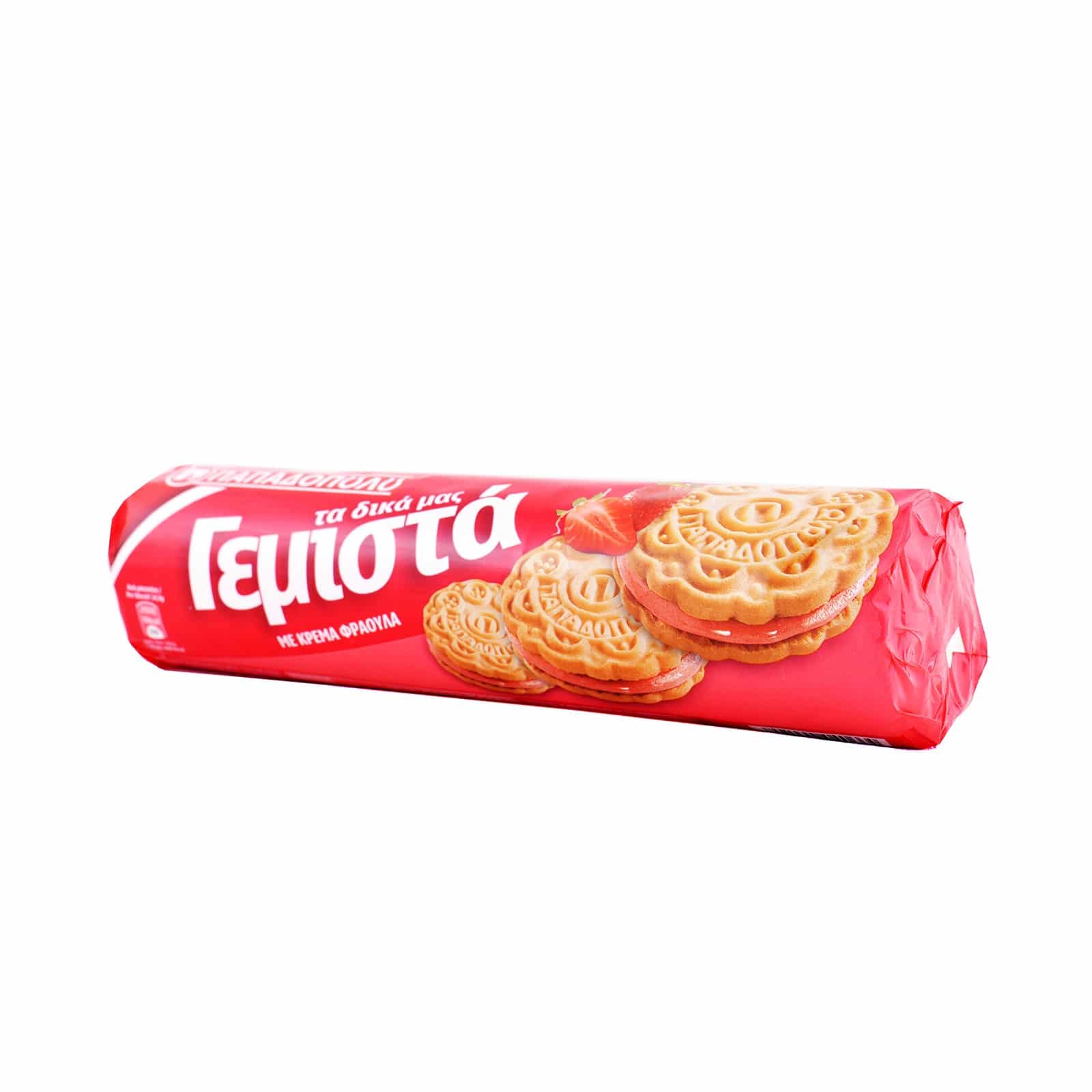kex med jordgubbkräm Papadopoulos 200g