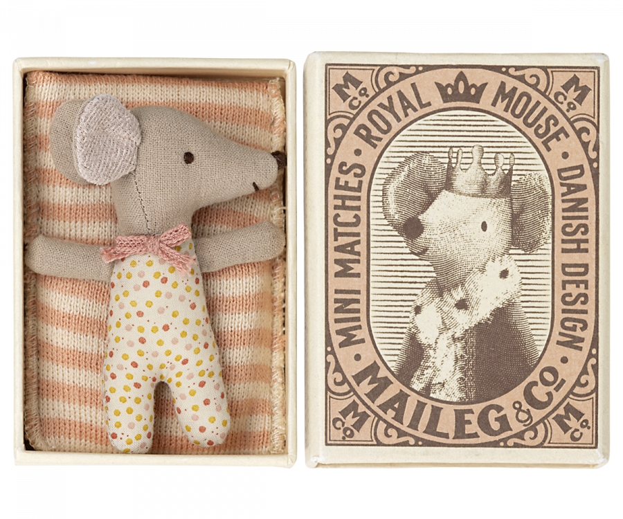Maileg - Sleepy/wakey babymus i tändsticksask, Rose prickig - 6