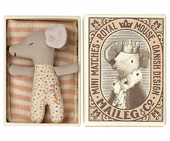 Maileg - Sleepy/wakey babymus i tändsticksask, Rose prickig