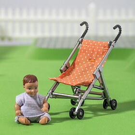 Lundby - Dockhusdockor, Bebis med paraplyvagn
