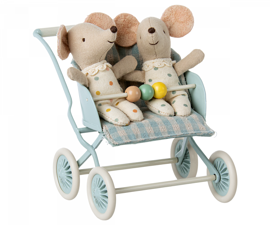 Maileg - Stroller, Baby mice - Mint - 7