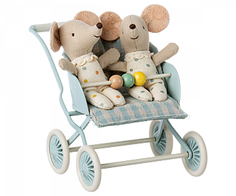 Maileg - Stroller, Baby mice - Mint