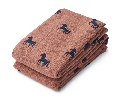 Liewood - Lewis Muslinfilt 2-Pack, Horses Dark Rosetta