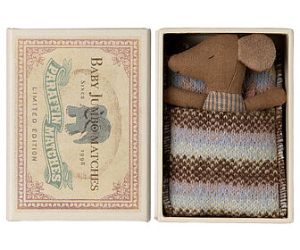 Maileg - Sleepy/wakey babymus i tändsticksask, Rose rutig