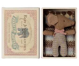 Maileg - Sleepy/wakey babymus i tändsticksask, Rose rutig