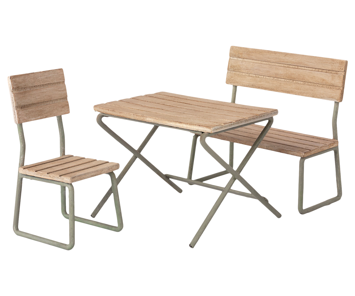 Maileg - Garden set, table with chair and bench - 2