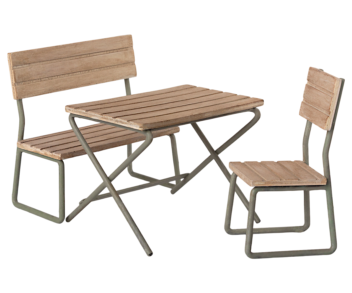 Maileg - Garden set, table with chair and bench - 3