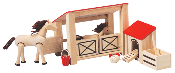 PlanToys - Stall med 2 hästar