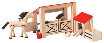 PlanToys - Stall med 2 hästar