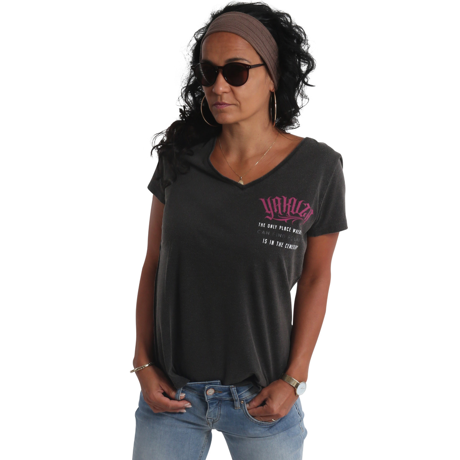 Equality Dye V Neck T-Shirt, black