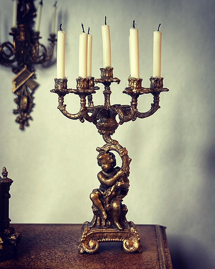 Candelabra Putti LEFT - unpainted in metal from Alison Davies - 2