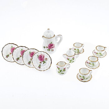 Coffe set, pink roses  15 pcs