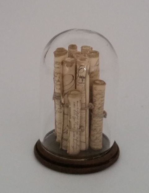 Glasdome  small, with old letters and wooden base - fromArt of mini - 2