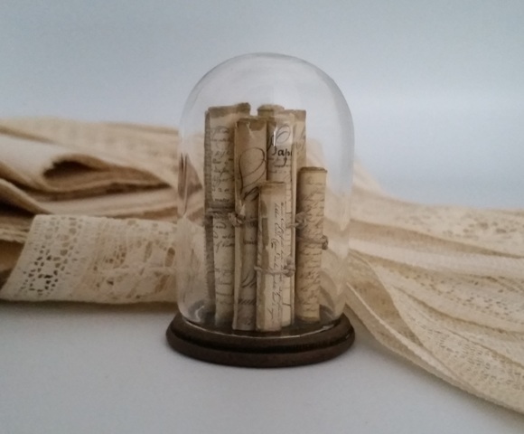 Glasdome  small, with old letters and wooden base - fromArt of mini