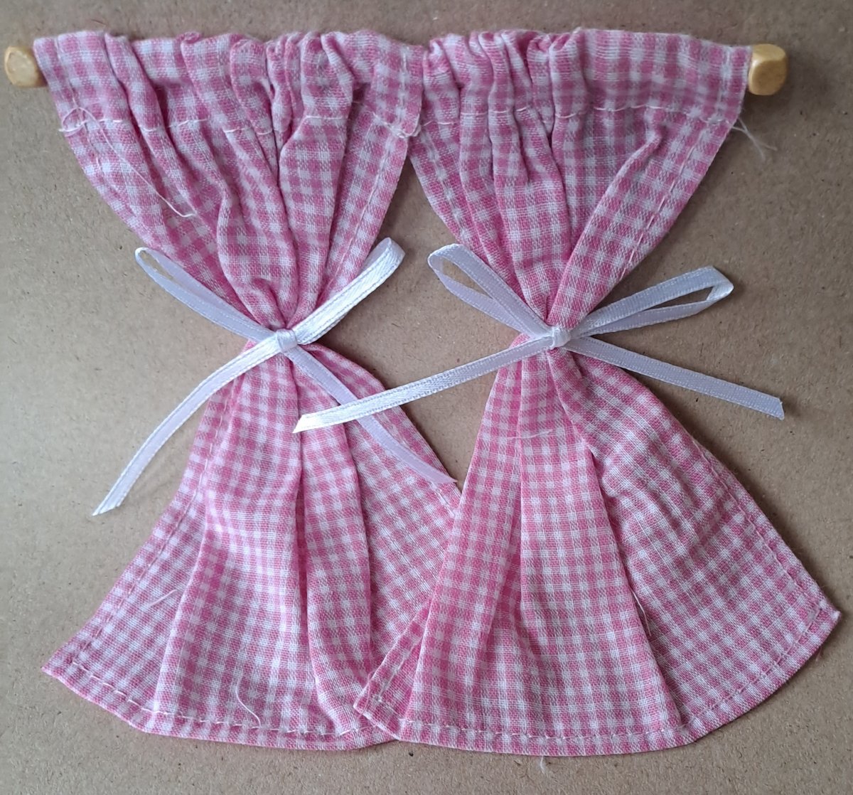 pink checked curtains