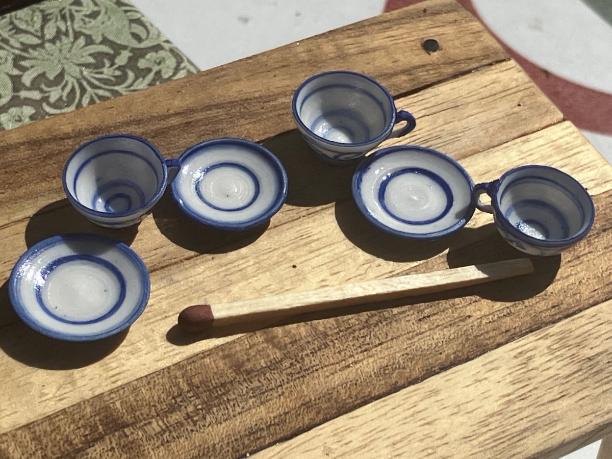 Coffecup with saucer Ceramic blue squiggles 1 pcs- handmade by Minimalen Krukmakeri - 3