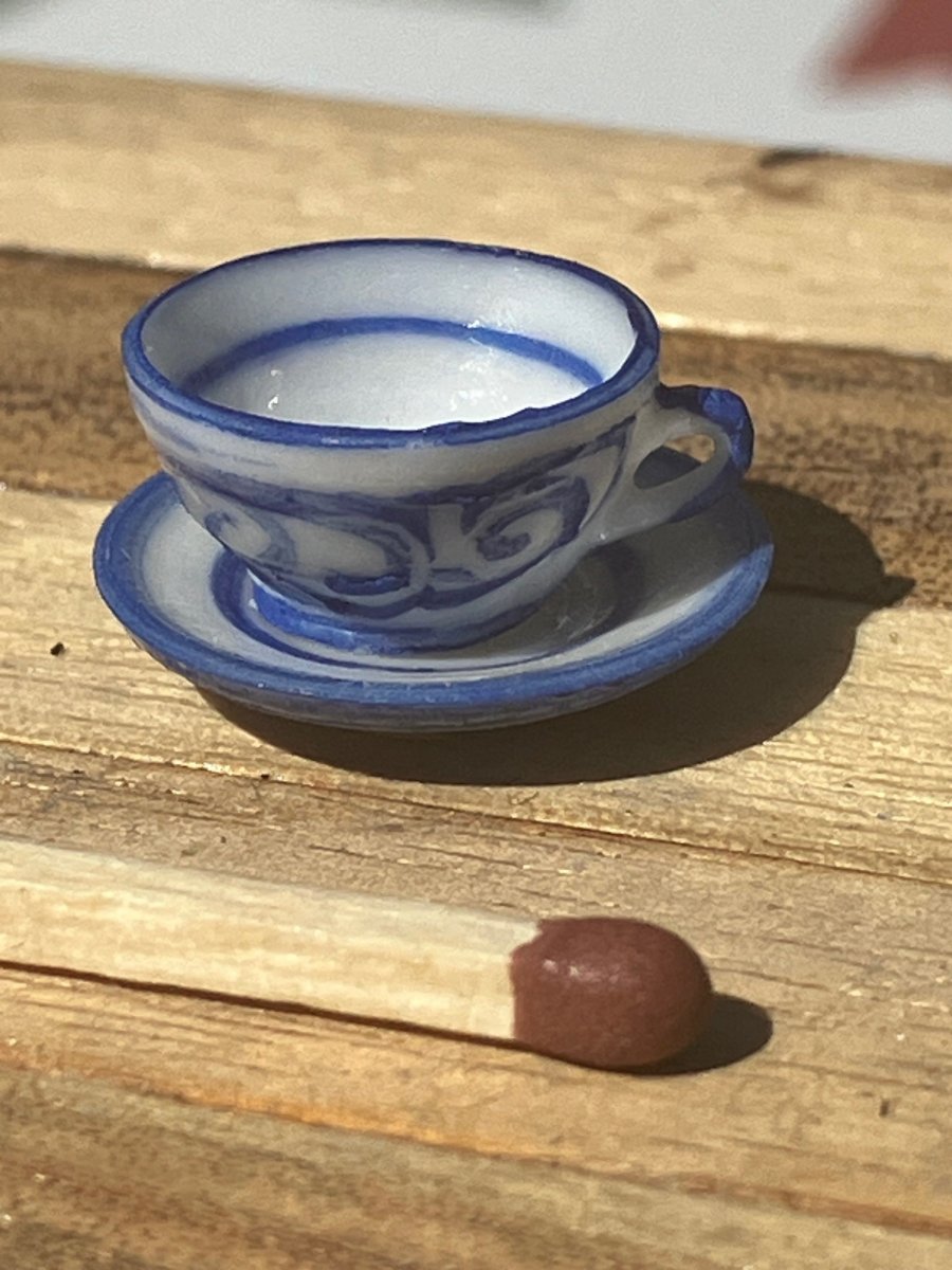 Coffecup with saucer Ceramic blue squiggles 1 pcs- handmade by Minimalen Krukmakeri - 2
