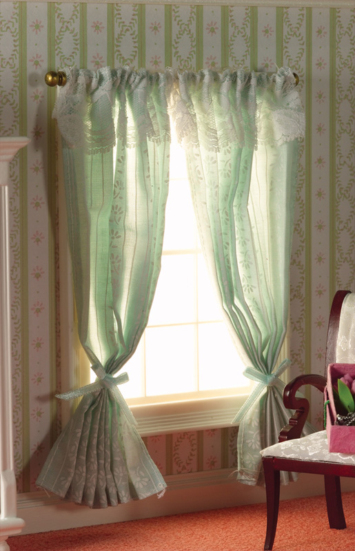 Turquoise curtains with pelmet
