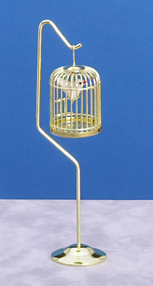 Birdcage with bird, brass