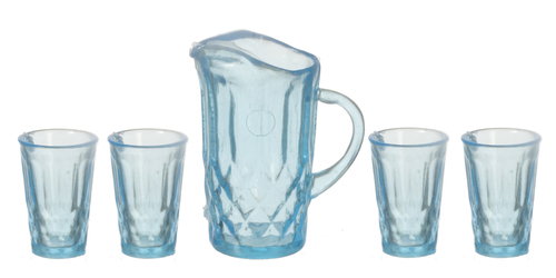 Pticher with 4 glasses, blue
