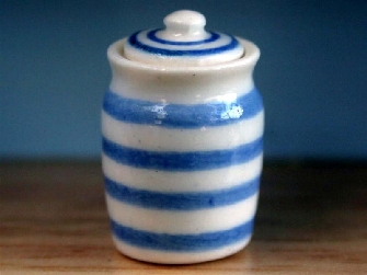 Jar with lid, blue stripes