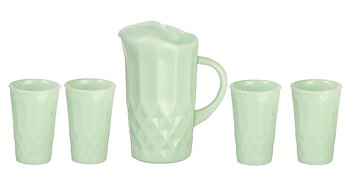 Kanna med 4 glas,  grön jade