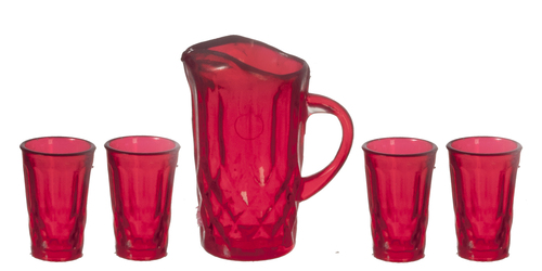 Pticher with 4 glasses, red