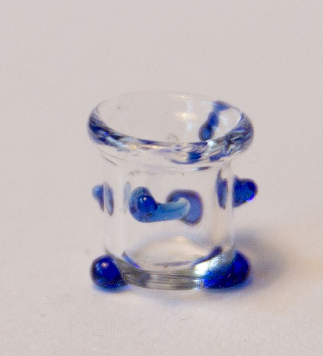 Glas skål blå prickig