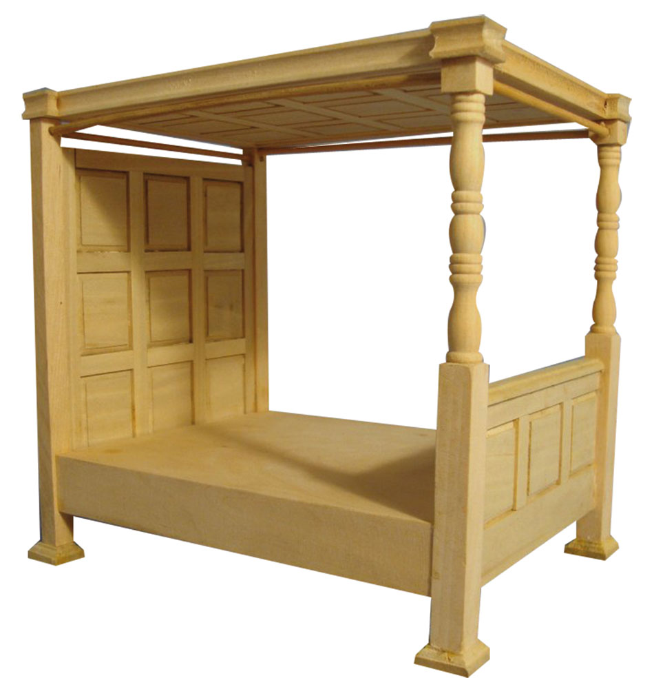 CHIPPENDALE DOUBLE BED WITH CANOPY - with textiles, untreated