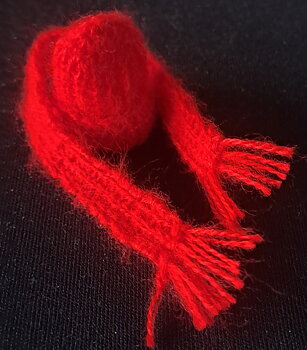 Red knitted hat and scarf