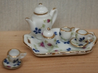 Tea set, pink and blue flowers,