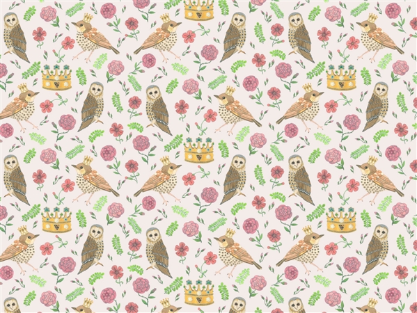Wallpaper birds and owl pink