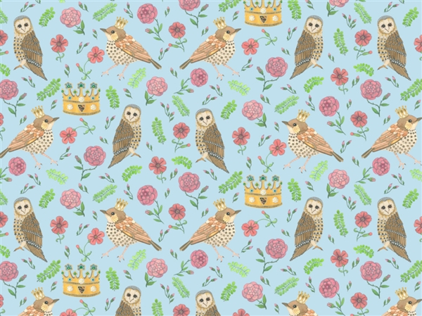 Wallpaper birds and owl blue