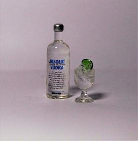 Vodka bottle & glass with lime
