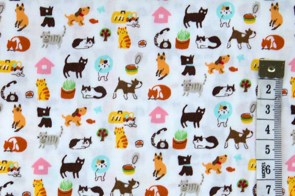 Cotton fabric with cat pattern
