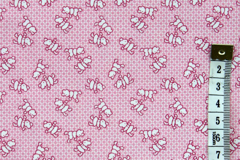 Pink cotton fabric with dancing mice