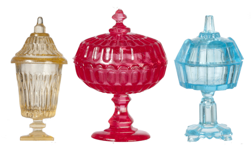 Godisskålar 3 st plast,Vit blå och röd