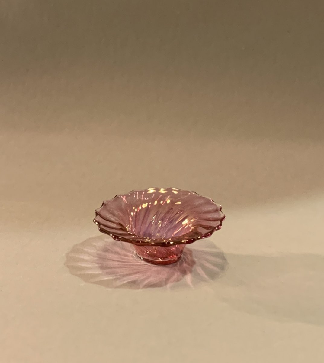 Ribbed swirl dish in glass- handmade in UK