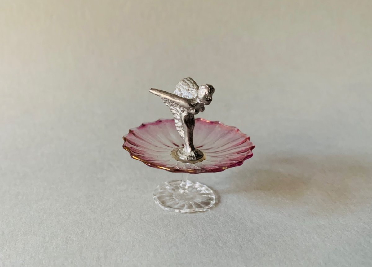 Stemmed bowl in glass with figurine- handmade in UK