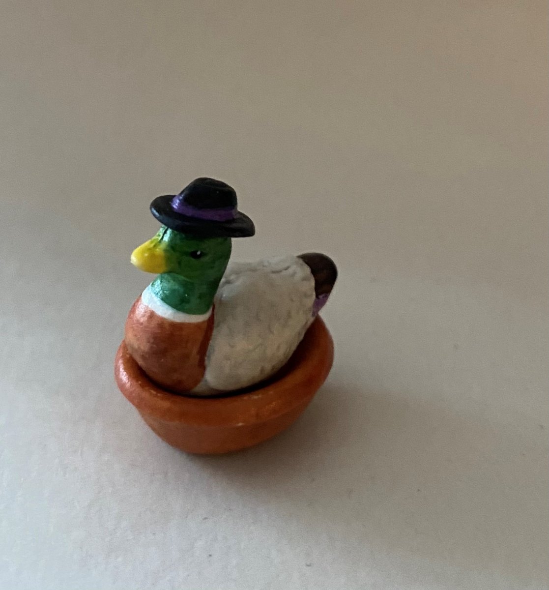 Mallard With Hat In Bowl