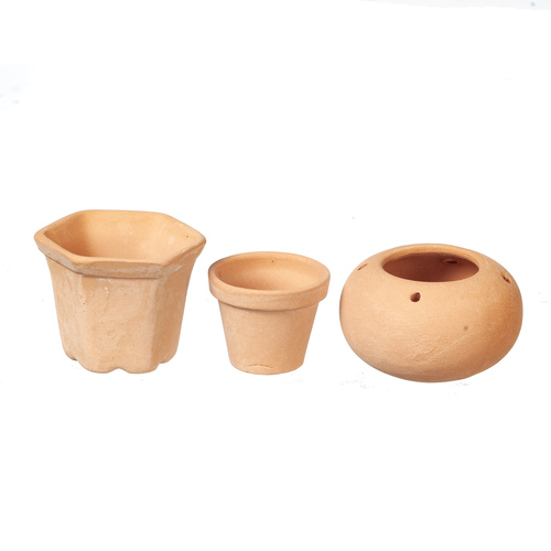 3 terrakotta krukor