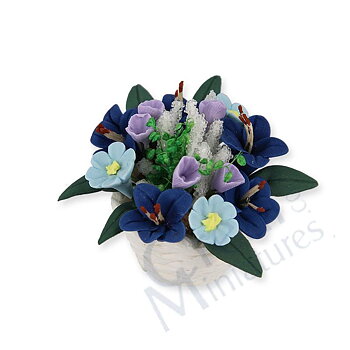 Blå och vita blommor i kruka